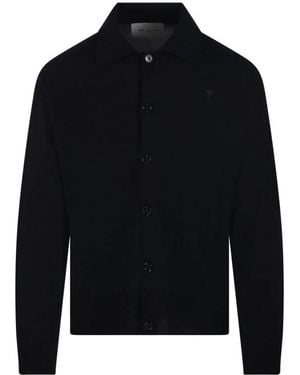 Ami Paris Truien & Vesten ,Zwart ,Wol Adc Shirt Collar Cardigan Merino