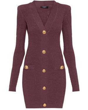Balmain Jurk Met Decoratieve Knopen - Paars