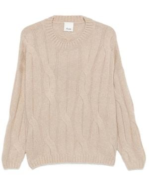 Allude Truien & Vesten ,Bruin ,Kasjmier Trui Met Kabelsteek En Ronde Hals - Naturel