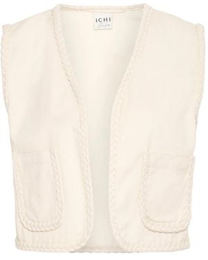 Ichi Open-Front Cropped Vest Berk - Naturel