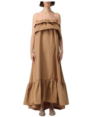 Saint Laurent Tiered Strapless Cotton-Poplin Maxi Dress - Brown
