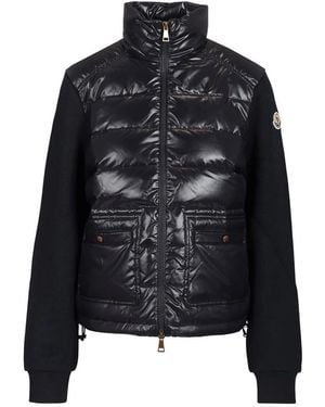 Moncler Jassen ,Blauw ,Katoen Katoenen Sweatshirt Met Rits En Nylon Voorkant - Zwart