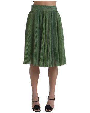 Dolce & Gabbana Metallic High Waist A-Line Pleated Skirt - Green
