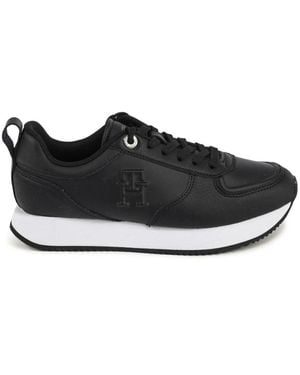 Tommy Hilfiger Schwarze Modische Sneakers Leder Polyurethan