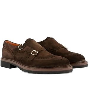 Santoni Doppel-Schnallen Brogue Schuh - Braun