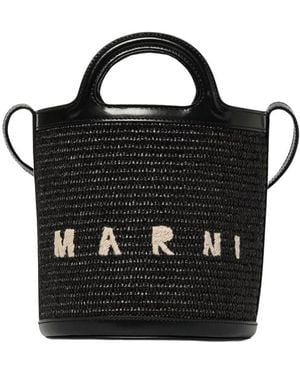 Marni Weiße Raffia Eimer Tasche - Schwarz
