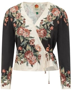 FARM Rio Winterbloemen Blouse Met Lange Mouwen - Zwart