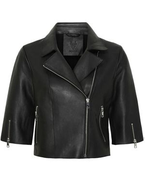 Notyz Kurze Lammfelllederjacke - Schwarz