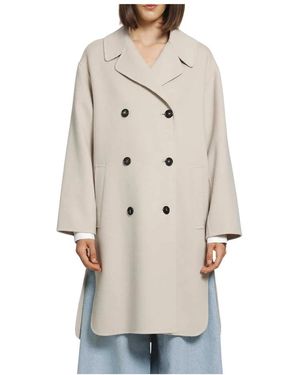 Max Mara Dubbele-Breasted Wollen Midi-Jas - Naturel