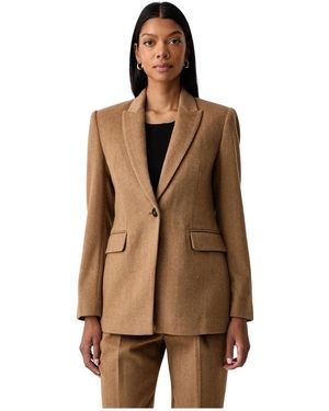 Twinset Jassen ,Bruin ,Wol Blazer Van Wolmix Met Visgraatmotief