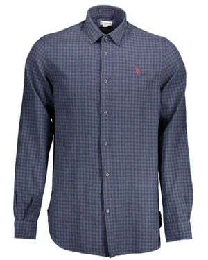 U.S. POLO ASSN. Blaues Baumwoll Herrenhemd Langarm