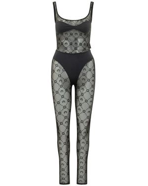 Marine Serre Jumpsuits & Playsuits ,Zwart ,Moonogram Mesh Catsuit