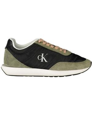 Calvin Klein Schwarzer Leder Damen Sneaker Grüne Akzente