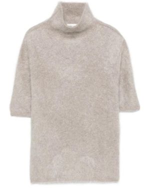 Soft Goat Truien & Vesten ,Wol Geborstelde Turtleneck Met Korte Mouwen - Grijs