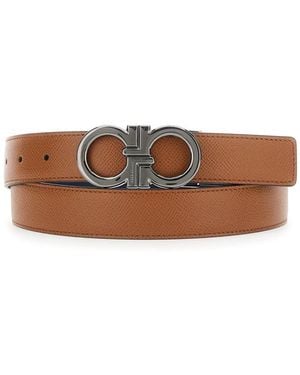 Ferragamo Wende Gürtel Mit Gancini-Schnalle Aus Gehämmertem Leder - Braun