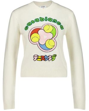 CASABLANCA Truien & Vesten ,Wol Tennis Ball Merino Knit Sweater - Wit