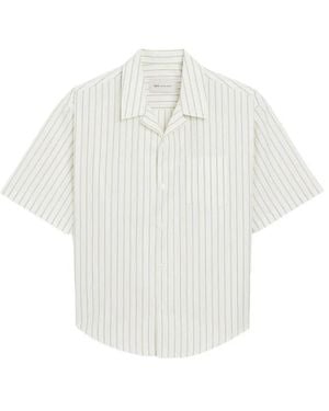 Ami Paris Gestreepte Camp Collar Shirt Met Korte Mouwen - Wit