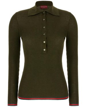 Gucci Truien & Vesten ,Groen ,Kasjmier Cashmere En Zijde Polo Top