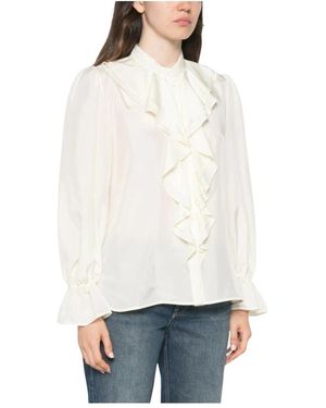 Marella Caldaia Ruffled Silk Blouse - Wit