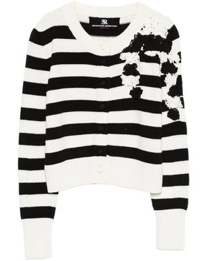 Ermanno Scervino Truien & Vesten ,Zwart ,Katoen Gestreept Bloemen Cardigan