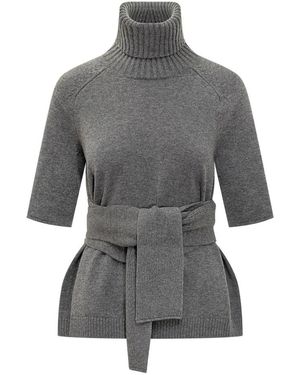Lanvin Kurzärmeliger Woll-Rollkragenpullover - Grau