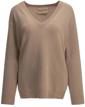 Valentino V-Ausschnitt Kaschmir-Mischung Pullover - Braun