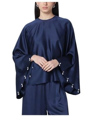 Stella McCartney Draped Fluid Viscose Satin Cape Top - Blau