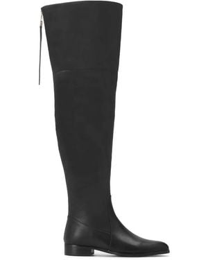 Kazar Schoenen ,Zwart ,Leer Zwarte Laarzen Van Echt Leer Tot Over De Knie Op Een Platte Zool
