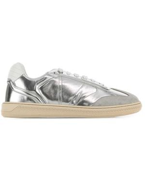 Versace Schoenen ,Grijs ,Leer Greca Court Metallic Sneakers - Wit