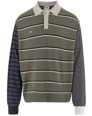 adidas Gestreept Katoenen Poloshirt - Grijs