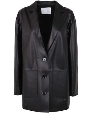 DROMe Jassen ,Zwart ,Leer Boxy Leather Blazerjas