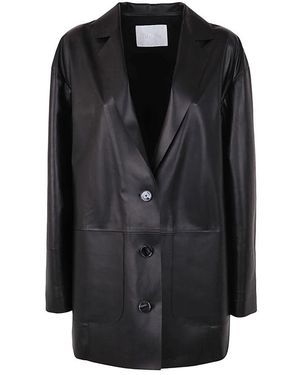 DROMe Jassen ,Zwart ,Leer Boxy Leather Blazerjas