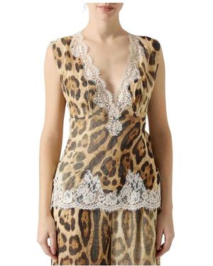 Ermanno Scervino Leopard Print Top Mit Spitzensaum - Natur