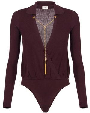 Elisabetta Franchi Viscose En Zijde Gebreide Bodysuit Met Ketting - Paars