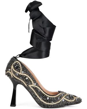 Alberta Ferretti Schoenen ,Zwart ,Leer Décolleté Met Strik Bij De Enkel - Metallic