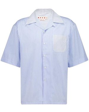 Marni Gestreepte Poplin Bowling Shirt - Blauw