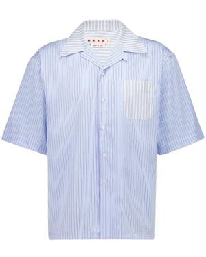 Marni Gestreepte Poplin Bowling Shirt - Blauw