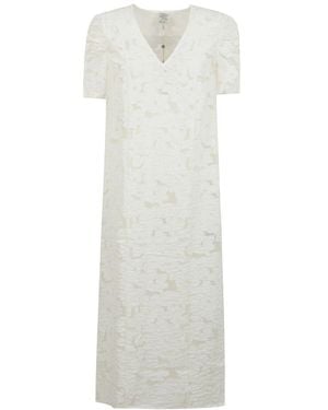 Baum und Pferdgarten Blumige Spitzen Midi-Kleid Mit V-Ausschnitt - Weiß