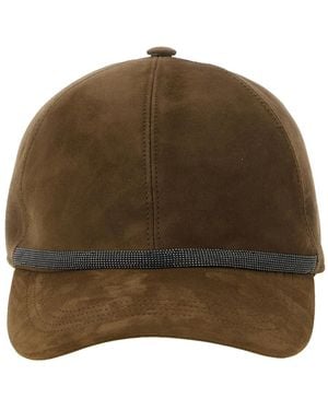 Brunello Cucinelli Wildleder-Baseballkappe Mit Glänzendem Band - Grün