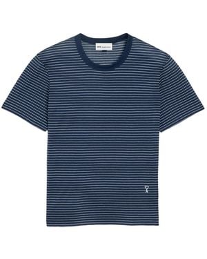 Ami Paris Gestreiftes Baumwoll-T-Shirt - Blau