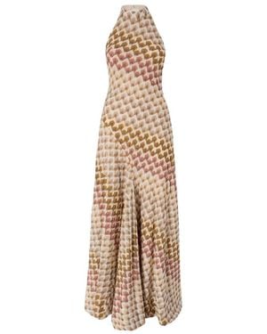 Missoni Kleedjes ,Lange Jurk Met Halternek - Naturel