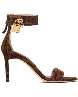 Tom Ford Leather Ocelot Print Padlock Sandals 105 - Brown