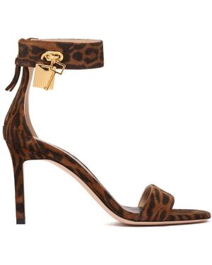 Tom Ford Leather Ocelot Print Padlock Sandals 105 - Brown