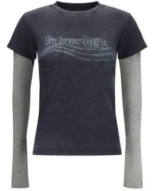 Balenciaga Long Sleeve T-Shirts - Blue