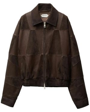Versace Geometric Panelled Leather Jacket - Brown