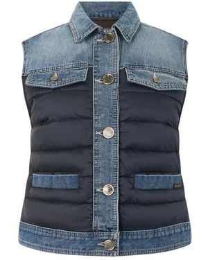 Moorer Gilet Mix Denim En Gevoerd - Blauw