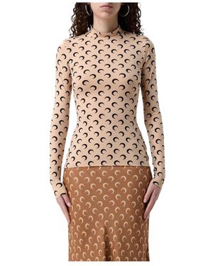 Marine Serre Crescent Moon Print Mock Neck Top - Bruin