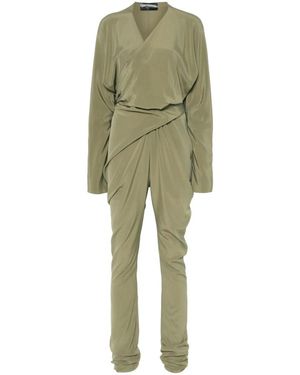 Cortana Tied Waist V-Neck Draped Jumpsuit - Grün
