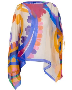 Etro Jassen ,Veelkleurig ,Asymmetrical Poncho Top - Blauw