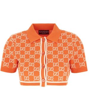 Gucci Gg Cotton Jacquard Cropped Cardigan - Oranje